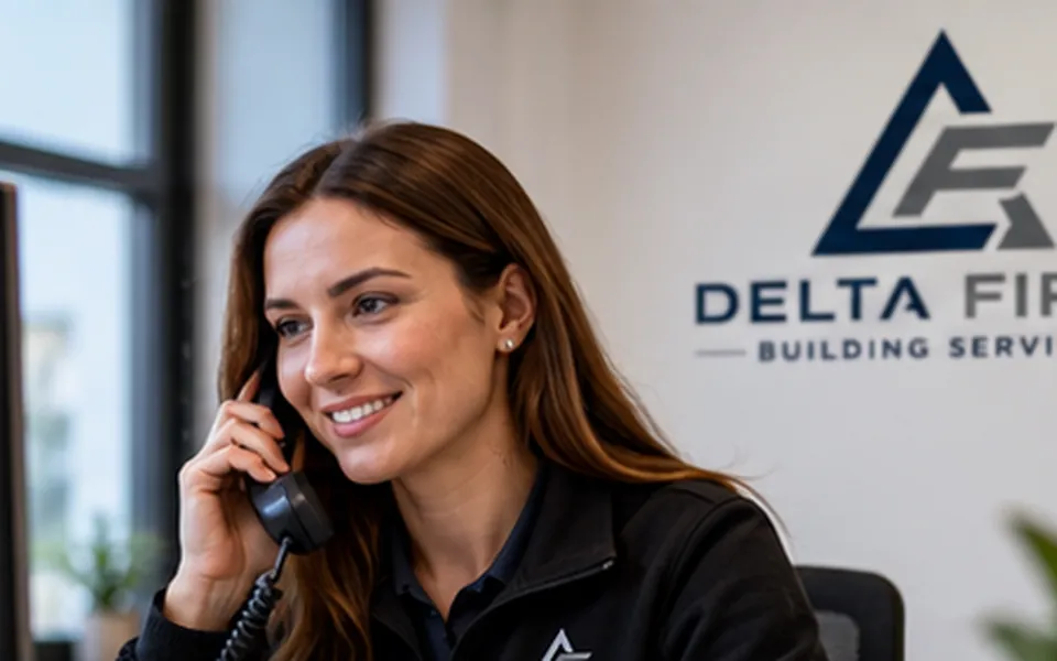 Delta First account manager taking a client call at the office